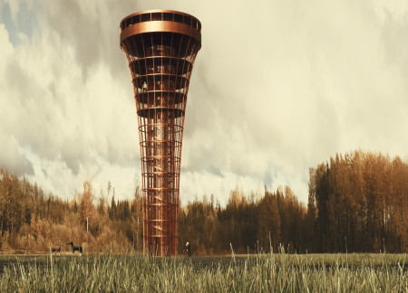 Corten Steel Tower with Panoramic Views Integrating Natural Landscapes