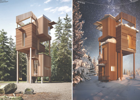 Charred Wooden Shingles and Cross-Laminated Timber Panels Create a Seasonal Adaptive Residence  