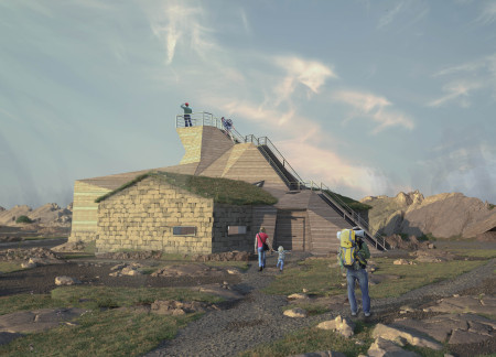 Turf Roof and Steatite Stone Blend with Corten Steel for a Visitor Center in Iceland  