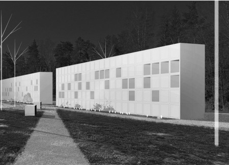 Cubic Limestone Niches Surrounded by Green Roofs for Contemplation Spaces in a Serene Setting