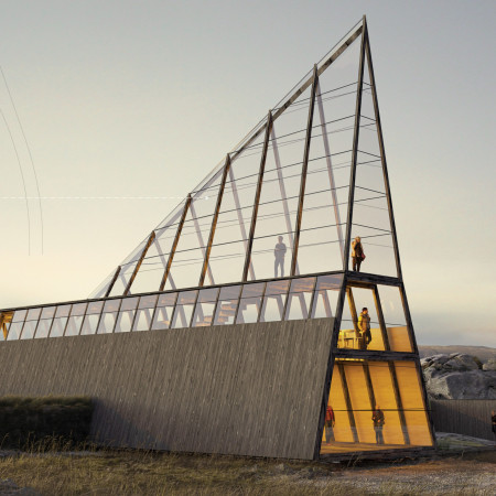 Cross-Laminated Timber Panels and Charred Wooden Shingles Define a Community Hub in Natural Landscape