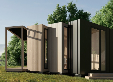 Residential Home Featuring Cross-Laminated Timber Panels and Charred Wooden Shingles 