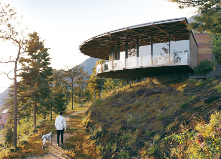 Charred Wooden Shingles and Glazed Facades Integrate Sustainability in This Multi-Purpose Urban Space