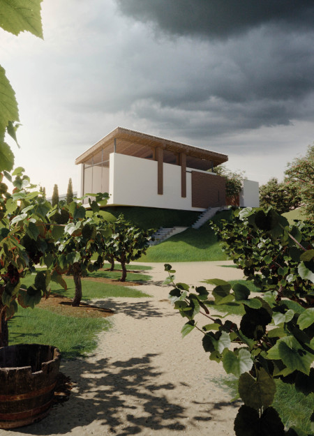 Ventilated Spaces Emphasizing Glulam Beams and Cork Embedding in a Vineyard Setting  