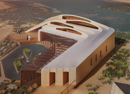 Undulating Roofs Crafted From Wooden Trusses Enhance Visitor Engagement In A Tinted Glass Hub For Wetland Conservation