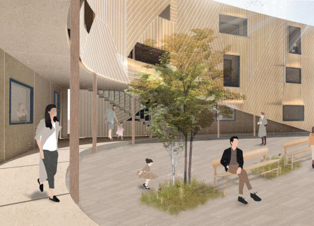 Charred Wooden Shingles and Cross-Laminated Timber Panels Define Sustainable Community Space  