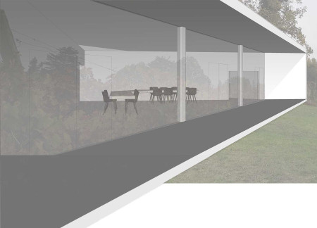 Translucent Glass Light Well and Green Roof in a Vineyard Tasting Venue  