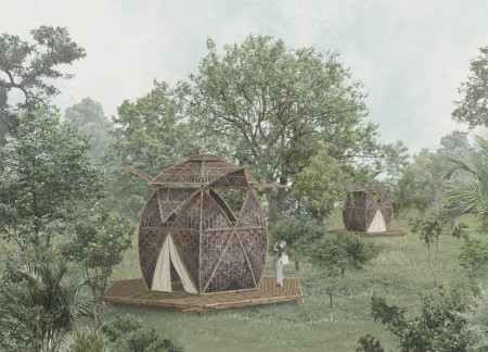Bamboo Structure With Petal-Roof Design Embracing Natural Light in a Serene Retreat  