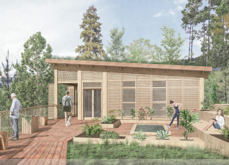 Charred Wooden Shingles and Cross-Laminated Timber Create a Tranquil Community Oasis  