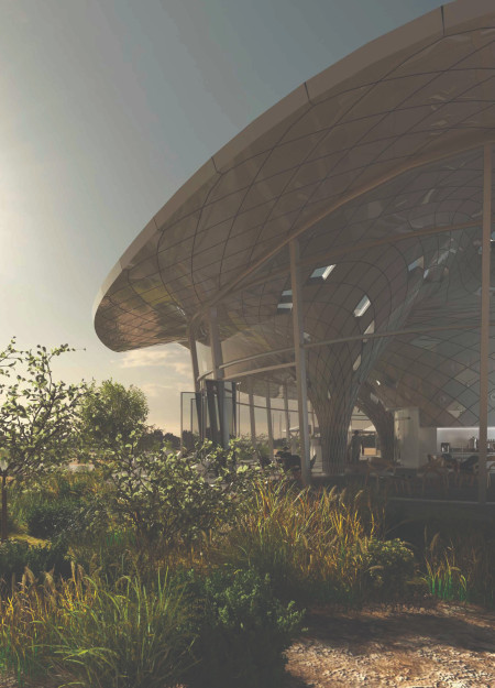 Curvilinear GRP Canopy Merging Transparent Facades With Eco-Friendly Design In A Wetland Visitor Center