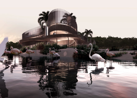 Curvilinear Lattice Structure Crafted From Local Wood Anchoring An Educational Facility Within A Wetland Ecosystem