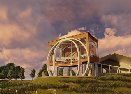 Wine Tasting Facility Embracing Natural Wood Aesthetics with Charred Shingle Accents  