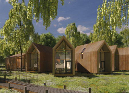 Biodegradable Insulation and Local Wood Create A Multi-Cabin Retreat Emphasizing Community Connection