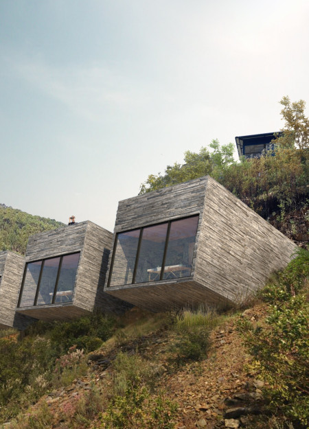 Limestone Cabins with Cantilevered Forms Embracing the Natural Landscape for Mindful Retreats