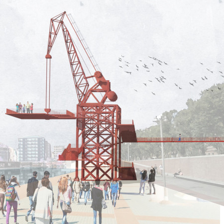 Red Steel Structure Revitalizes Waterfront Space With Sustainable Design Elements
