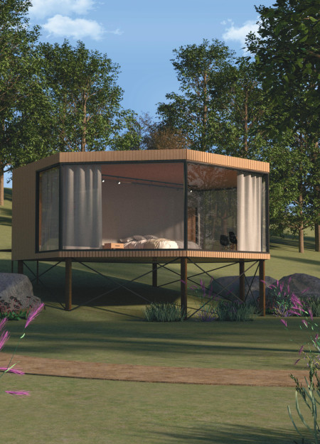 Elevated Hexagonal Retreat with Sustainable Timber Cladding and Natural Ventilation