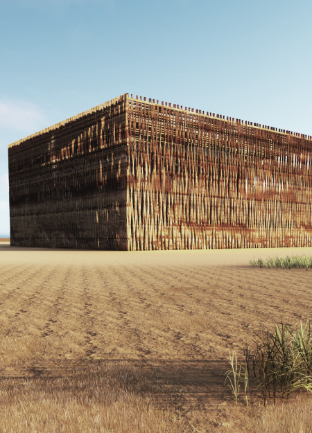 Wickerwork Facade and Terracotta Accents Defining a Community Engagement Space
