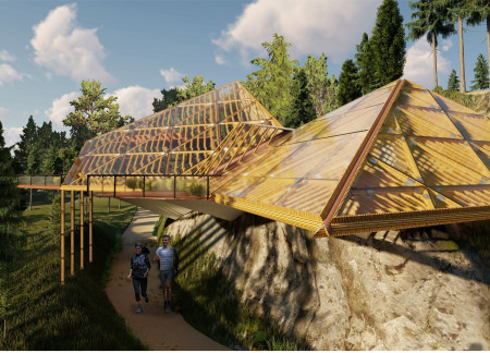 Bamboo Structure Nestled Among Triangular Forms with Natural Cork Insulation for a Wellness Retreat
