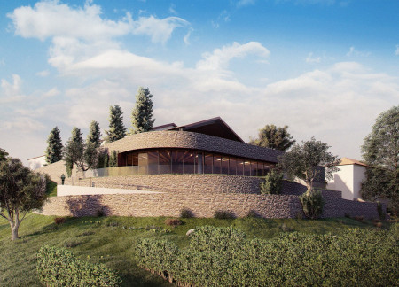 Corten Steel Facade and Natural Stone Harmony in a Vineyard Tasting Room  