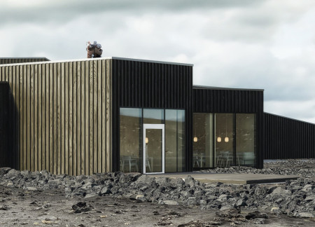 Charred Wooden Shingles Enveloping a Volcanic-Inspired Coffee Facility