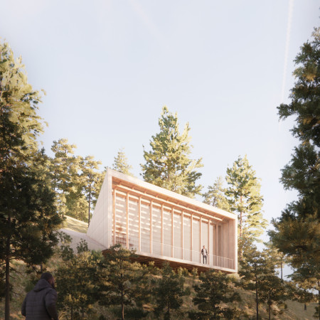Cork Insulation and Asymmetrical Volumes in a Sustainable Yoga Retreat  