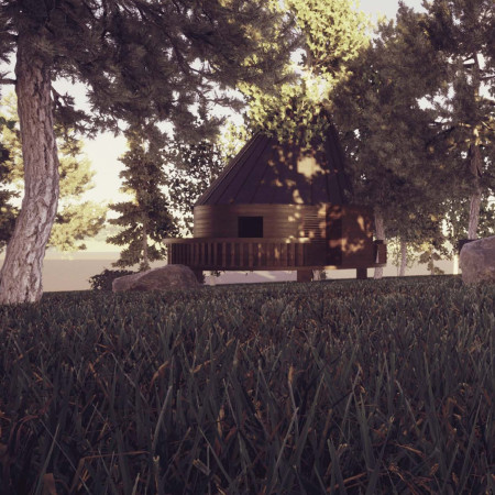 Tree-Integrated Retreat Crafted From Thermo-Treated Wood Featuring Solar Energy Solutions