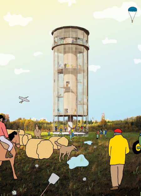 Pixelated Facade and Modular Furniture Enhance Community Engagement in Elevated Observation Tower  