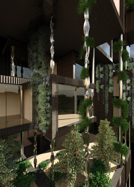 Layered Glass Facade With Modular Concrete Units That Integrate Natural Elements In Urban Living