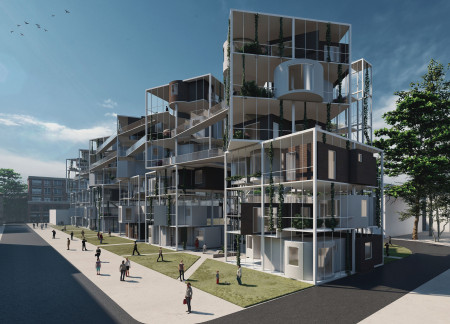 Charred Wooden Shingles and Green Roofs Define Sustainable Living Spaces in Urban Context