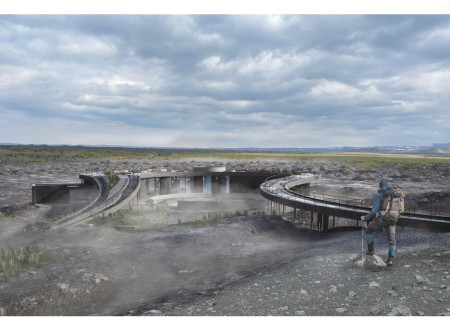 Serpentine Form Clad in Lava Stone Enhances Visitor Engagement at Volcanic Landscape  