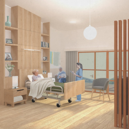 Charred Wooden Shingles and Natural Light Create A Serene Healing Environment in Asbestos Facility  