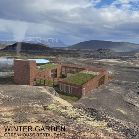 Geothermal Structure Wrapped In Volcanic Brick With Expansive Glass Facade And Integrated Green Roofs For Local Agriculture  