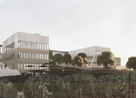 Charred Wooden Shingles and Cross-Laminated Timber Panels in a Community-Centric Hub
