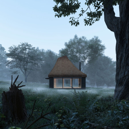 Thatched Roof Sanctuary Crafted With Local Timber In A Serene Forest Setting  