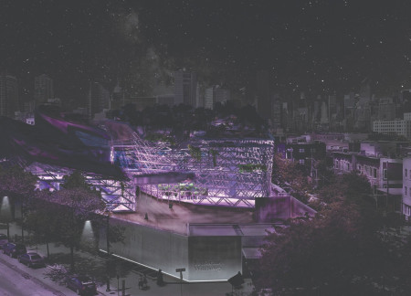 Curvilinear Glass Façade With Organic Forms Integrating Living Roofs and Herb Gardens for Community Engagement  