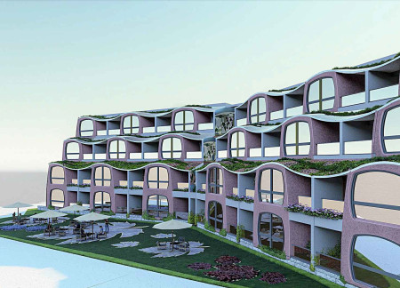 Wave-Like Rooflines and Natural Stone Elements Enhance Vineyard Experience in Sustainable Hospitality Design  