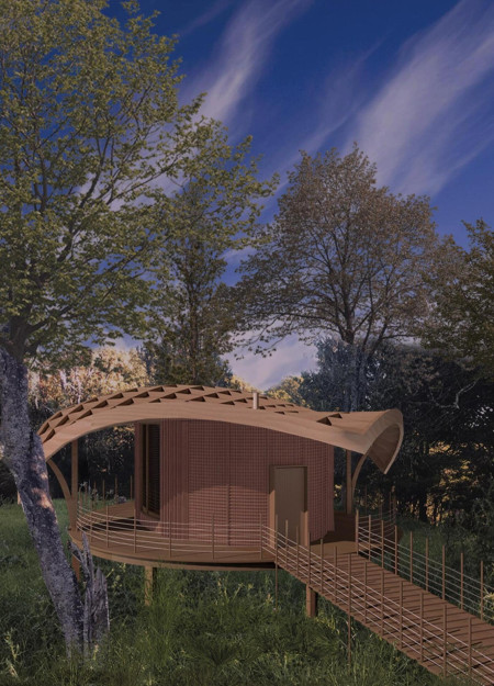 Elevated Sanctuary Featuring Laminated Timber and Reed Roofing Embracing Cultural Heritage