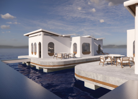 3D Printed Concrete Houseboats Featuring Eco-Friendly Sea Foam Insulation and Panoramic Glass Facades  