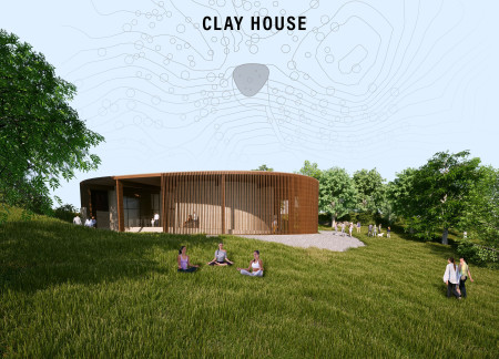 Rammed Clay Walls and Organic Shapes Create Community Space with Natural Light  
