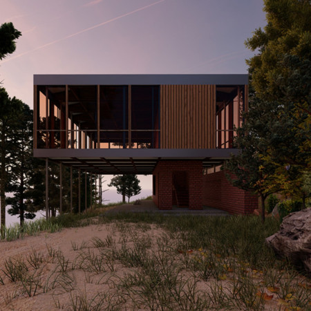 Charred Wooden Shingles and Geothermal Integration in a Nature-Connected Residence