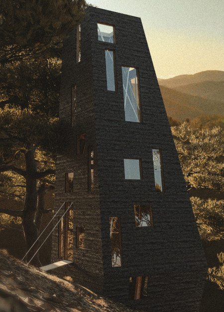 Pods Clad in Pine Bark Nestled Among Maritime Trees for a Sustainable Retreat
