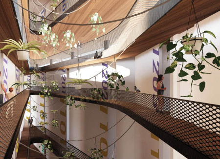 Sustainable Mixed-Use Development Featuring Green Roofing and Solar Panels