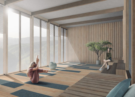Suspended Courtyards and Natural Filtration in a Serene Wellness Retreat