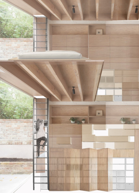 Transformable Living Spaces With Plywood Elements and Glass Facade in Urban Concepción  
