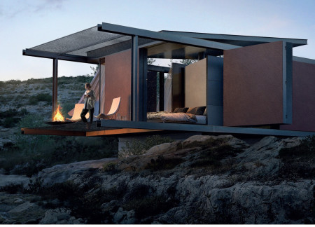 Elevated Cardboard Structure Embraces Nature With Efficient Solar Integration and Flexible Living Spaces