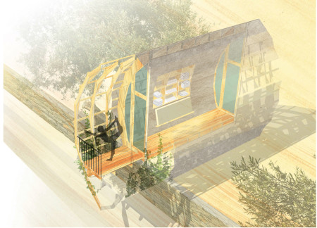 Curved Wooden Structure Embracing Sustainable Canvas and Natural Elements for Holistic Wellness Retreat