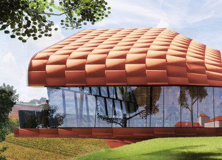 Terracotta Shingles and Curvilinear Structure Create A Seamless Tasting Experience Amidst The Vineyards