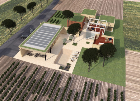 Natural Stone Cladding and Timber Bungalows Integrated into a Scenic Vineyard Environment  