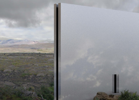 Reflective Aluminum Facade Merging with Local Stone in a Visitor Center for Geological Exploration