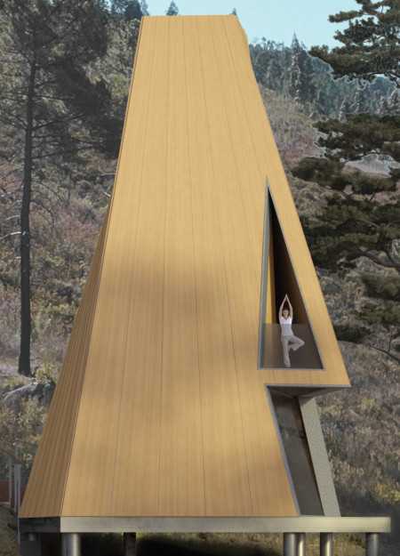 Charred Wooden Shingles and Elevated Structure Create a Meditative Retreat Amidst Nature